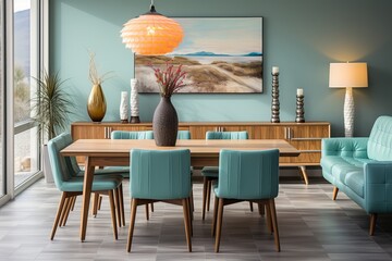 Turquoise and Grey Dining Room