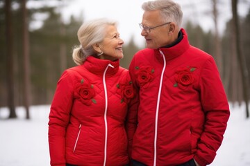 In a winter wonderland, positive pensioners embrace the season, engaging in spirited race walking in the park, their smiles defying the chilly air