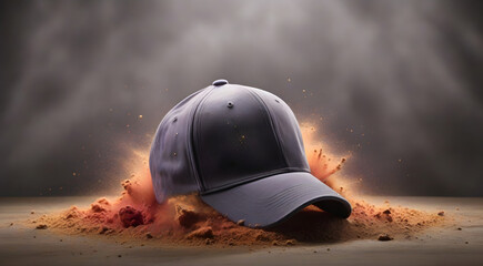 Baseball cap in gray background - obrazy, fototapety, plakaty