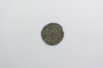 Obraz na płótnie Canvas old spanish coin antique metal sign collecting hobby mint inscri