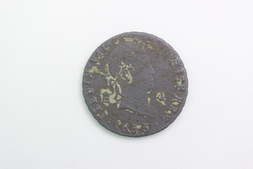 old spanish coin antique metal sign collecting hobby mint inscri