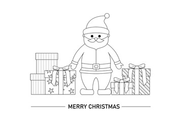 Coloring page Santa claus with gifts boxes