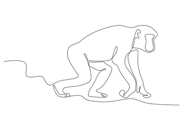 A monkey walking in the forest. World Wildlife Day one-line drawing