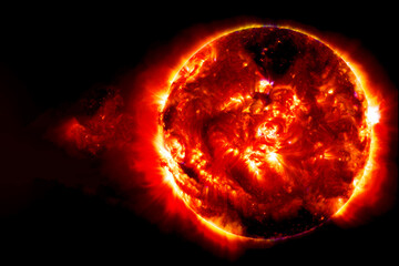 The sun on a dark background in space. Elements of this image furnished by NASA