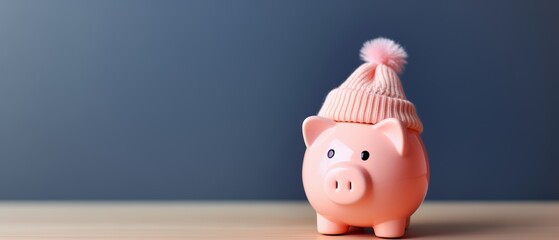 piggy bank with Beanie on blue background