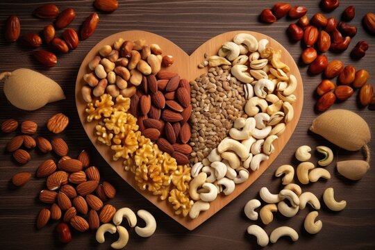 different nuts and seets arranged in the shape of a heart