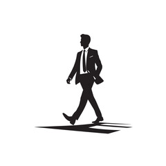 Businessman Silhouette Walking Against the Urban Skyline Black Vector Businessman Silhouette
