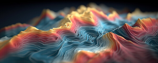 Abstract mountain landscape in terrain lines and colors - obrazy, fototapety, plakaty