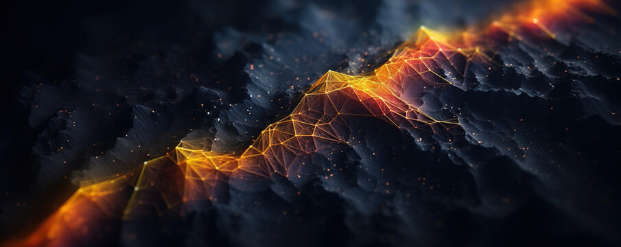 from Above view low poly digital mountain range, connection and communication concept,