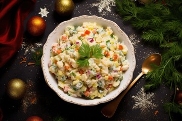 Bowl of russian salad olivier