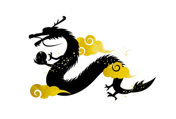 Naklejka premium 2024年 辰年 シルエット イラスト 中華風な雲