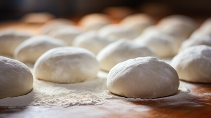 Fototapeta na wymiar Close up homemade dough with flour, culinary background with copy space.