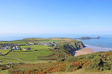 Worms Head and Rhossili beach in Wales	