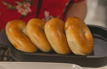 coffee shop bagels ready to serve