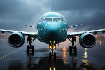 Passenger airplane on runway at the airport. Travelling by air transport