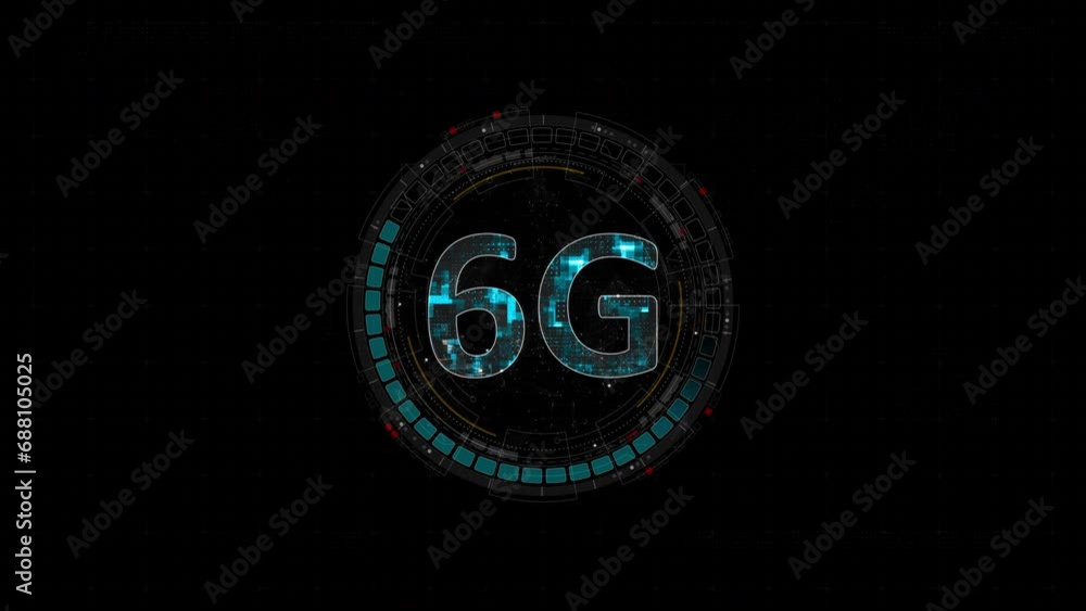 Aufkleber motion graphic of blue digital 6g letter and circle futuristic hud elements with generation of conne