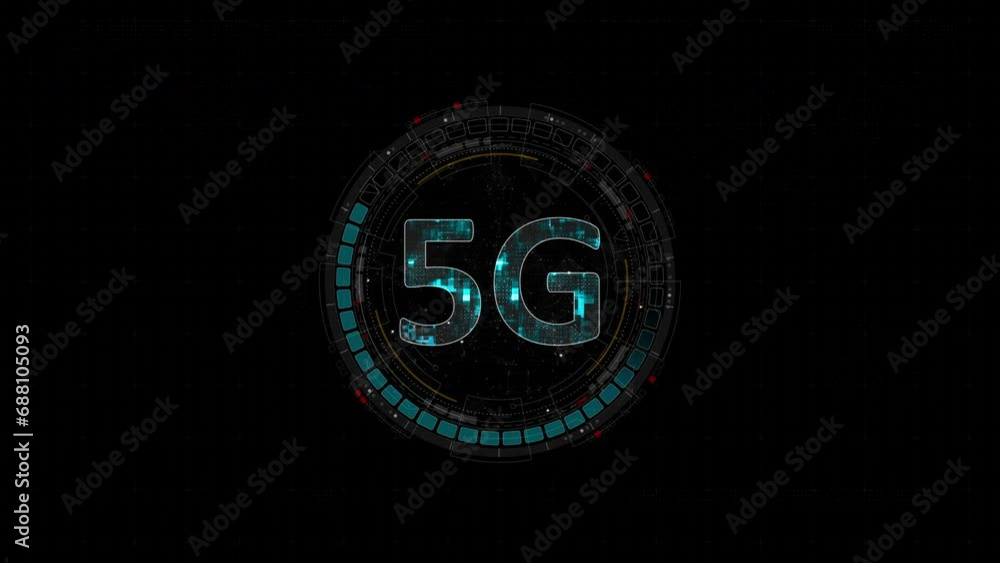 Aufkleber motion graphic of blue digital 5g letter and circle futuristic hud elements with generation of conne