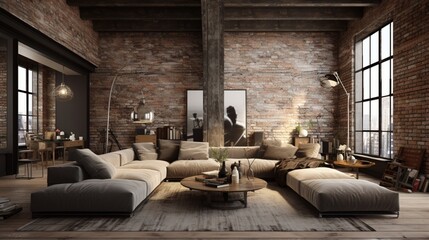a loft interior with brick walls, showcasing the raw and edgy atmosphere that these textured surfaces create.