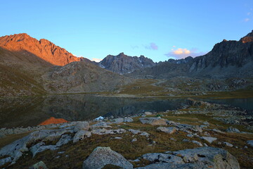 Third stage of Ak-Suu Traverse trek  - Boz-Uchuk lakes in Tian Shan mountains, Karakol, Kyrgyzstan