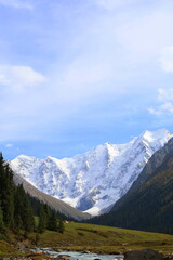 Obraz premium Tenth stage of Ak-Suu Traverse trek with a view of Karakol peak and Aylanish glacier in Kyrgyzstan
