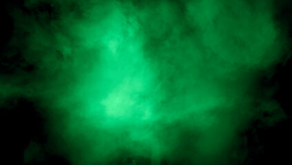 Abstract green smoke misty fog on isolated black background. Texture overlays. Paranormal mystic smoke, clouds for movie scenes.