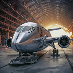 futuristic  airplane at the airport, ai generated.