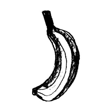 Banana vector illustration with hand-drawn crayon texture. Banana symbol on white background for bananas bread packs, bananas milk package and bananas fruit brand logo template design.