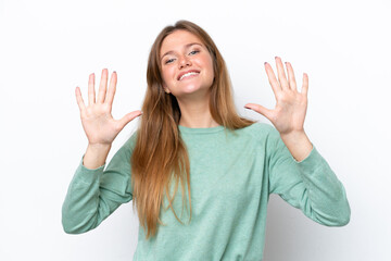 Young caucasian woman isolated on white background counting ten with fingers