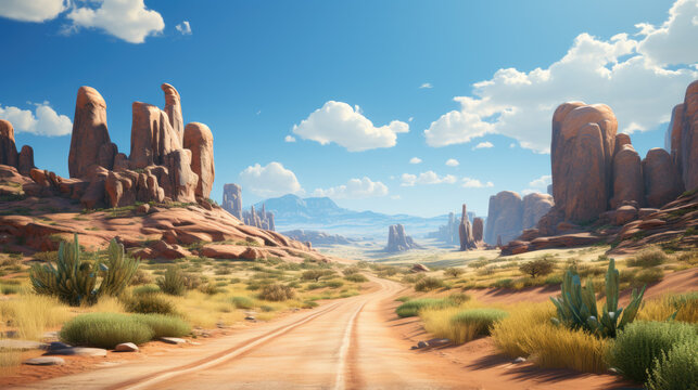 Illustration of a dirt road in the desert