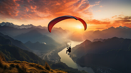 A person with a parachute - obrazy, fototapety, plakaty