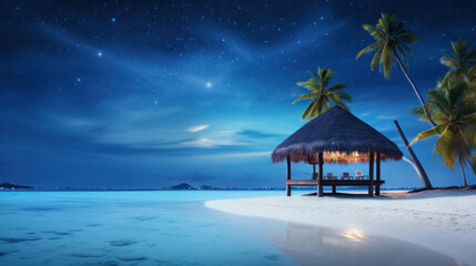 Idyllic tropical beach, clear night