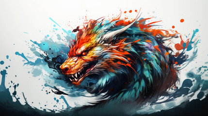 Multi-colored Asian dragon, graffiti technique