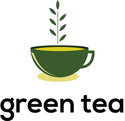 Fresh tea and green leaves logo design, Green tea logo design, Natural green tea cup for logo design concept editable