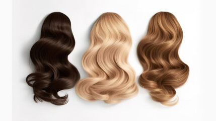 Fototapeta premium Hair extensions, materials and cosmetics, hair care, wig, Hairstyle, haircut
