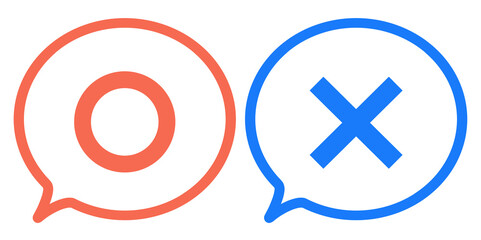 赤色と青色｜丸マークとバツマークの吹き出し