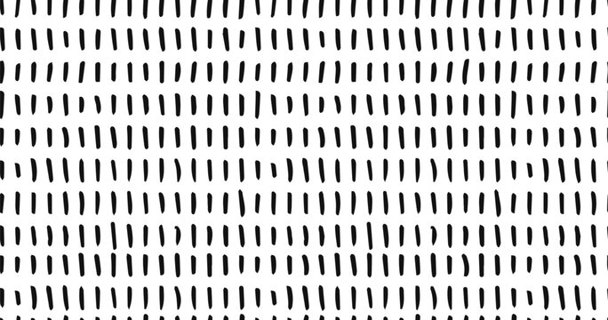 Small dash seamless pattern Dotted lines texture. Black and white hatching doodle organic shapes Short line dashes Brush hand drawn random strokes Fashion retro print design Vector Illustration