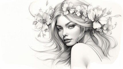 Fototapeta premium Sketch for a tattoo. Pencil drawing of a beautiful girl