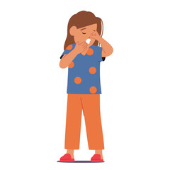 Exhausted And Droopy-eyed, The Tired, Sleepy Kid Girl Character Struggles To Keep her Eyes Open, Stifling Yawns