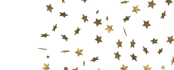 Banner with golden decoration. Festive border with falling glitter dust and stars.