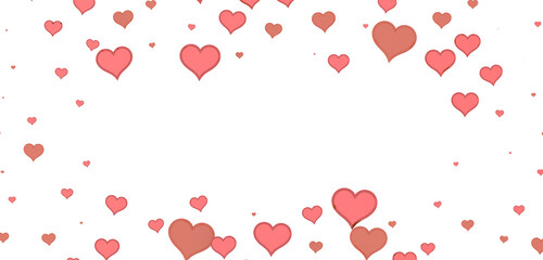 Falling red and pink hearts isolated on transparent background. Valentine’s day design. 3D rendering