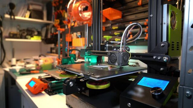 3d printers. Creative interior. Printer display.