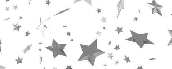 Abstract pattern of random falling silver stars on transparent background.