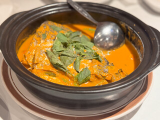 fish head curry in bowl, gulai kepala ikan