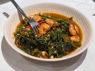 stir fried spicy kale shrimp paste