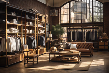 a perfectly lit tailor shop portaying elegance and class