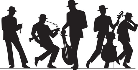 Elegant Sync Stick Figure Jazz Band Vector Illustration Bluesy Steps Jazz Musicians Symbol © BABBAN