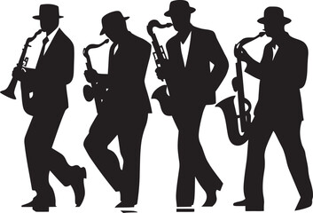 Groove Ensemble Stick Figure Jazz Musicians Emblem Melodic Unity Jazz Musicians Symbolic Silhouettes