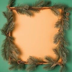 square christmas frame. New Year. postcard. Christmas. Spruce branches
