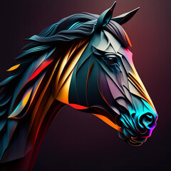 Abstract  horse animal closeup neon colors, wallpaper background generative AI