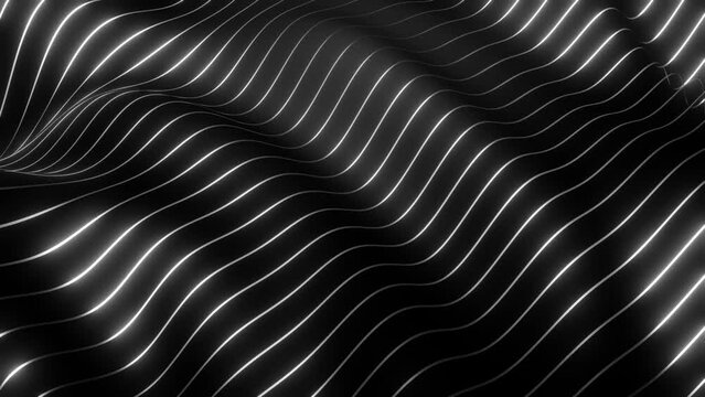This stock motion graphic  video of 4K Waving Silver Lines Background with gentle overlapping curves on seamless loops.